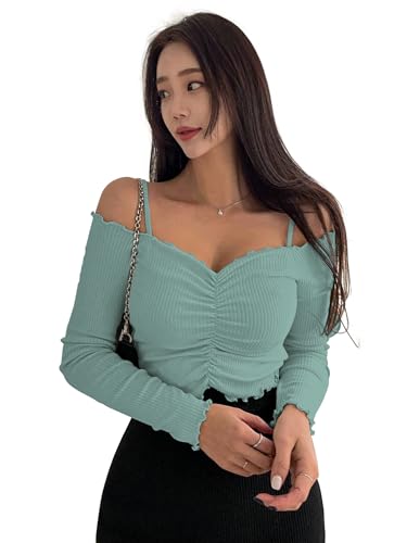 Sugathari Women's Purple Solid Colour Open Cold Off Shoulder Long...