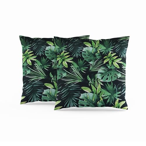 ggaimwf 50x50cm Leaf Cushion Covers Modern Watercolor Green Leaves Jungle Tropical Linen Look Pillowcases with Invisible Zipper for Room Bed Living Room Outdoor Sofa Patio Garden Cushions Set of 2