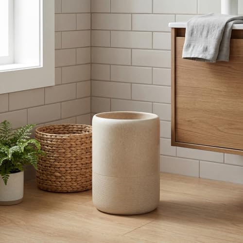 Image of Marsui Resin Wastebasket, Round Marble Compact Trash Can Mini, 2 Gallons Garbage Bin Gravel Wastepaper Basket for Bathroom, Powder Room, Kitchen, Home Office, 7.9 x 9.8 Inch (Gravel)