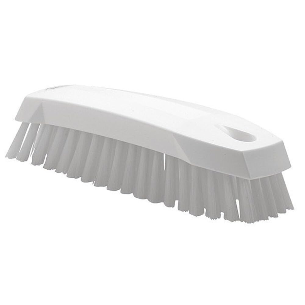 Vikan 35875 Hand-Held Scrub Brush, Polypropylene, Polyester Bristle, 7", White
