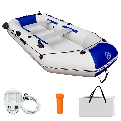 10FT Inflatable Fishing Boat for Adults with Drop-Stitch Floor 3–4 Persons PVC Inflatable Boat with Fishing Rod Holders, Ready for Fishing Tender or Recreation USCG Approved