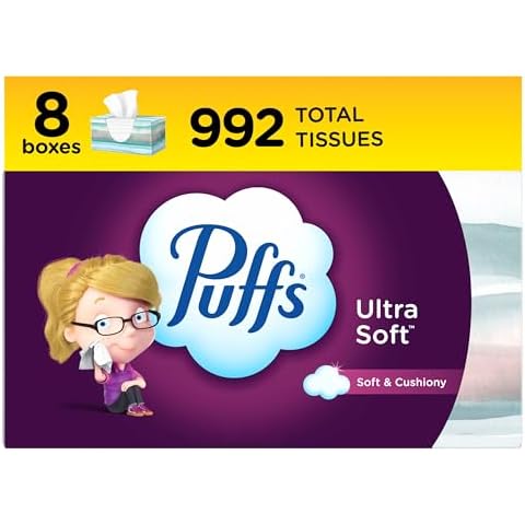 Puffs Ultra Soft Non-Lotion Facial Tissue, 8 Family Boxes, 124 Facial Tissues per Box Cover