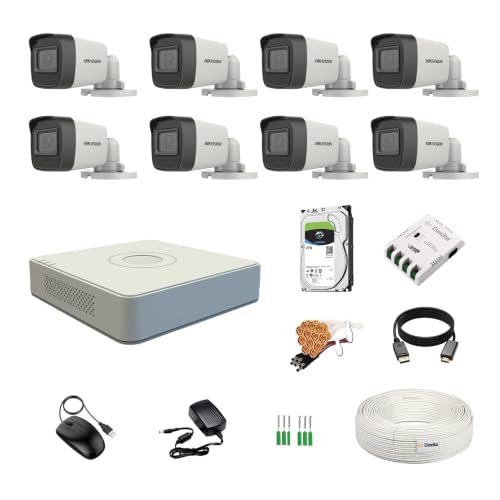 Image of HIKVISION 8 Channel DVR with 5MP 8 Bullet Cameras with Audio Recording (Day /Night Vision) + 2TB HDD + Cable Roll (1+3) 8 CH Power Supply + BNC & DC Full Combo Kit