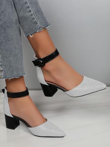 Gold Silver Dress Block Heels for Women Glitter Wedding Shoes for Bride Womens Two Tone Party Dressy Ankle Strap Pumps Closed Pointed Toe Low Thick Sandal Heels3