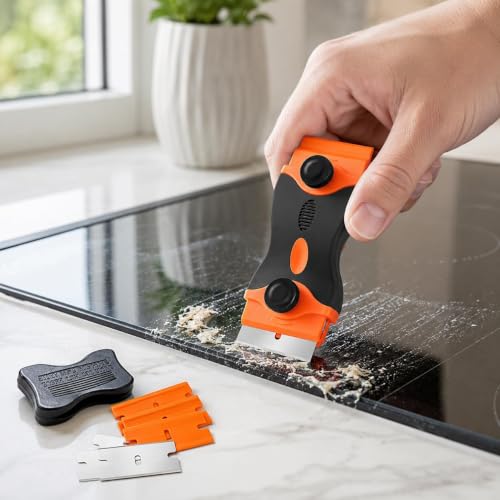 Image of Glue Remover Cleaning Scraper Tool Double Edged Multipurpose Removing Paint, Labels, Sticker, 7 Piece Plastic Blades and 7 Piece Metal Blades