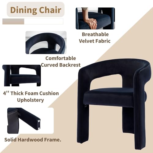 Image of HNY Modern Barrel Kitchen & Dining Room Chairs Set of 2, Velvet Upholstered Accent Chairs with Arm, 18.5'' Wide Side Armchair Vanity Chairs for Living Room Bedroom Makeup Small Spaces, Black