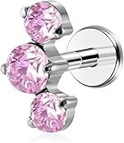 XIUNYIE Joyería Piercing de Titanio G23 16G labret Rosca sin Rosca Push-in con CZ Coloridas cúmulo Caracol hélice lóbulo Rook cartílago pusbal Dormitory Pendiente, Rosa