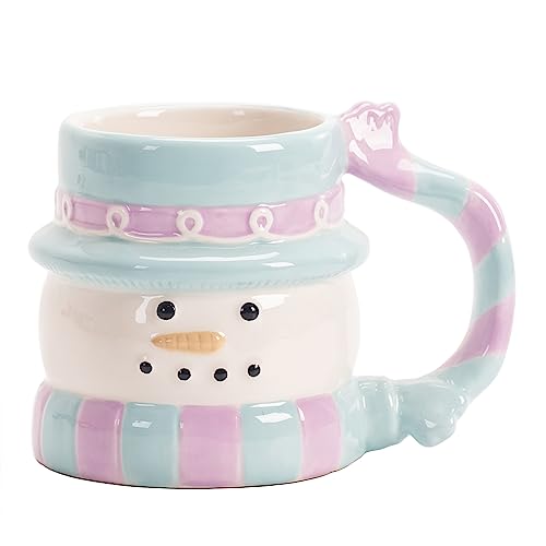 Bico Snowman 13oz Ceramic Hand Painted Mug, for Coffee, Tea, Hot Chocolate, Milk, Microwave and Dishwasher Safe