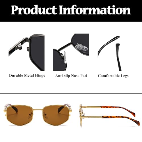 Image of LJCZKA Trendy Square Metal frame Sunglasses for Women Men Retro Polygon Sun Glasses Luxury Classic Shades