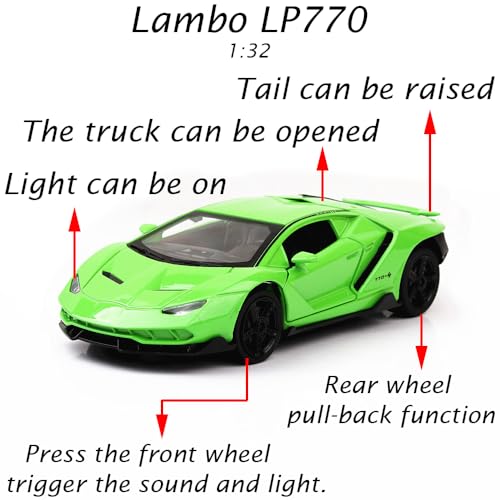 Modelo de auto de juguete Lambo verde a escala 1:32 miniatura 2