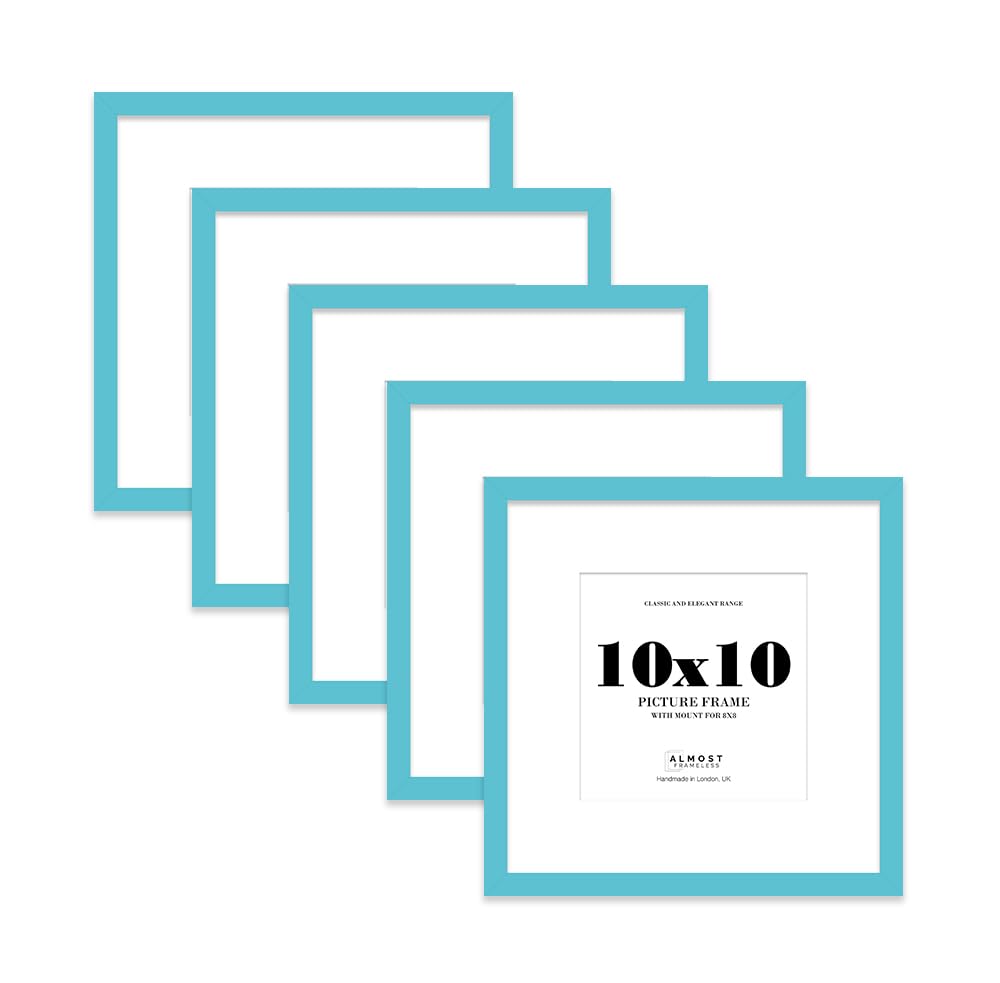 10x10 Turquoise Picture Frame with Mount for 8x8 Photos, Prints - Modern Square Wall Frame, Set of 5