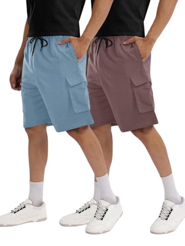Image of Pinkmint Cargo Shorts for Men Pack of 2 Cotton Lycra Training Gym Shorts for Men Casual Workout Lightweight Summer Shorts with Dual Side Pockets Half Pant for Running, Gym, Walking, Travel