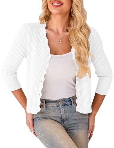 LIENRIDY Women's Cropped Cardigan Shrugs 3/4 Sleeve Button Down Ribbed Knit Sweater