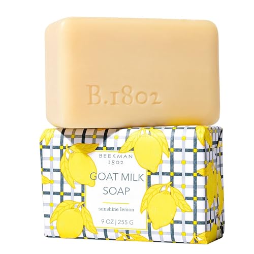 Image of Beekman 1802 Goat Milk Soap - Moisturizing Hand & Body Soap Bar with Shea Butter & Botanical Oils, Triple-Milled, Non-Drying, Made for Sensitive Skin, Sunshine Lemon 9 oz
