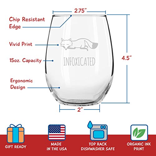 Funny Stemless Wine Glass Set | Animal Pack Set of 4 Glasses | Buzzed, Infoxicated, Skunked and Slothed | Novelty Glasses with Cute Sayings for Women, Her | Quality Made in USA - Thumbnail 2