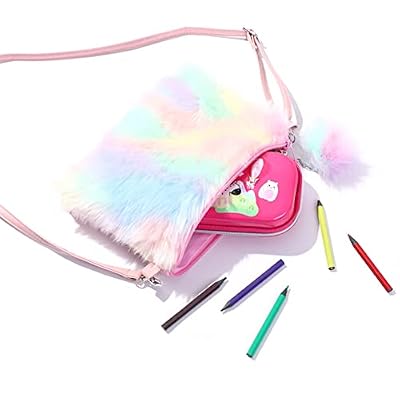 JHVYF Girls Kids Fuzzy Bag Plush Shoulder Bag Tie Dye Rainbow Crossbody Purse Wallet Children Toddler Purple
