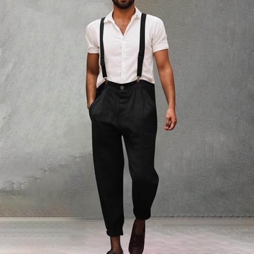 Linen Cargo Jumpsuits for Mens Medieval Overall Peasant Straight Long Leg Steampunk Fall Summer Pants 2025 Fashion Y2K2