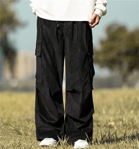 Banana Bucket Men's Corduroy Pants with Elastic Waist and Drawstring Harem Style Fashionable Loose Casual Long Trousers2