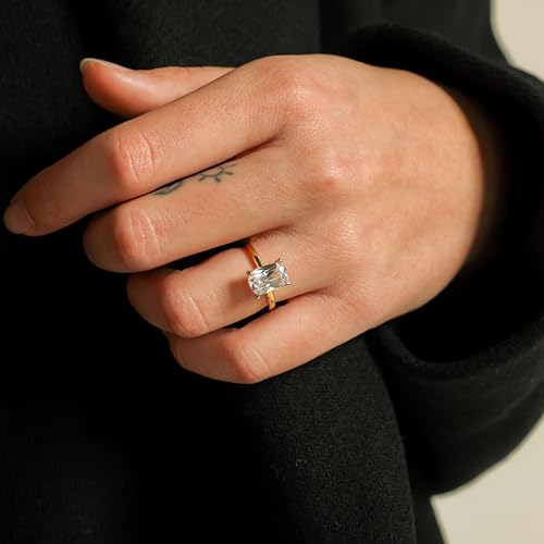 18K Gold Plated Sterling Silver 2 Carat Cubic Zirconia Solitaire Engagement Ring | Women's Thin Band CZ Promise Ring2