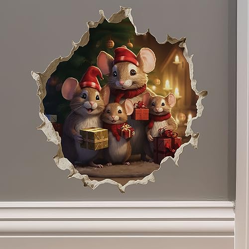 Vinilo decorativo con efecto 3D de ratones navideños