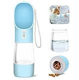 WR WPAIER 2 in 1 Hund Wasserflasche, Wasser und Nahrung Flasche Haustier Katze Travel Trinkflasche Tragbare Reise Trinkflasche Wasserspender für Unterwegs Outdoor (Blau)