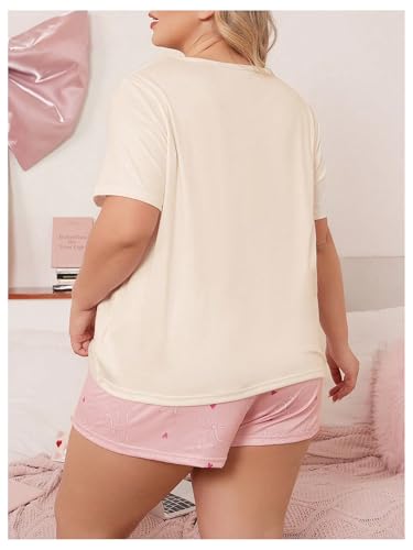 Verdusa Women's Plus Size 2 Piece Cute Bow Pajama Set Crewneck Short Sleeve Top and Shorts Sleepwear2
