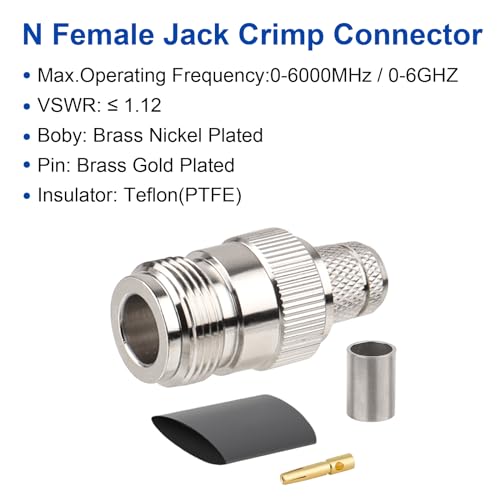 Conector N hembra para cable coaxial pack 5 unidades miniatura 2