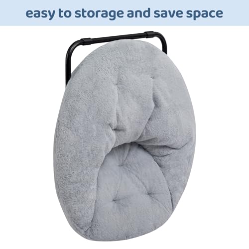 HollyHOME Klappbar Sessel Rund Klappsessel Wohnzimmer Ohrensessel Runder Loungesessel Mondsessel Relaxsessel Gemütlicher Lesesessel Schlafzimmer Plüsch, Grau