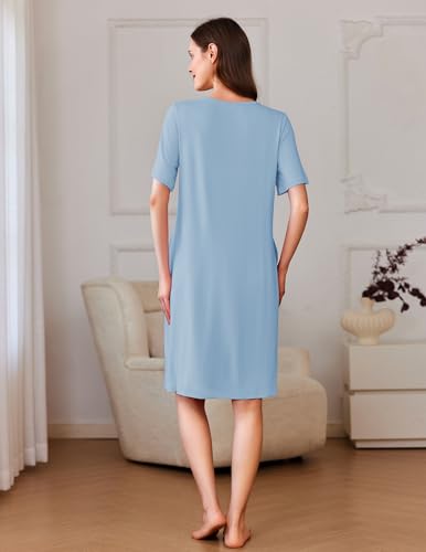 Image of Ekouaer Women Zipper Robe Short Sleeves House Coat Zipper Front Bathrobe Sleepwear with Pockets Housecoat Nightgown