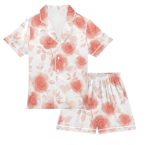Pink Rose Floral Fantasy Pajamas Set Summer Button Down Sleepwear Pjs Sets Comfy Loungewear