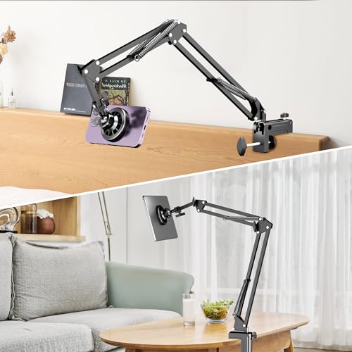 Image of Gooseneck Bed Phone Holder for Magsafe iPhone Stand, Desk Magnetic Phone Arm Mount with Clamp, Adjustable Bedside Laying Down Tablet Mount Compatible with Kindle iPhone 15 14 13 12