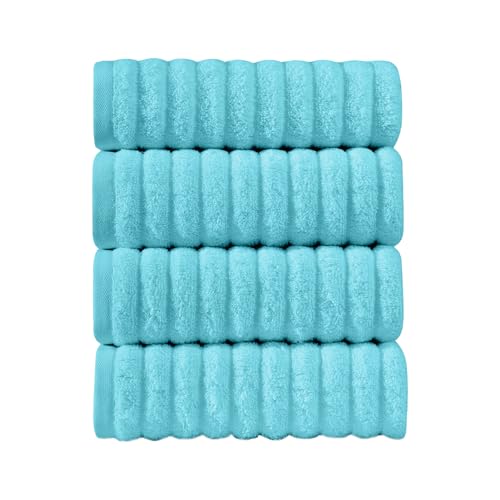 Image of Elegant Comfort Luxury 100% Turkish Cotton Corduroy Ribbed 4 Pack Hand Towel Set 16 x 28 Inch - Absorbent, Super Soft, Quick Dry, Premium Towels for Bathroom, Gym, Spa and Hotel Use, Aqua