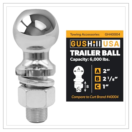 GusHill USA GH40004 Chrome Trailer Hitch Ball 6 000 lbs 2-Inch Diameter 1 x 2 -Inch Shank