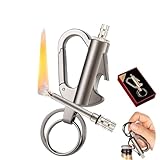 3-in-1-Schlüsselanhänger-Feuerzeug, Flaschenöffner, Metall-Dauerstreichhölzer, Schlüsselanhänger fürs Autogeschäft, geeignet for das Überleben im Notfall beim Camping im Freien (ohne Kerosin)(Silver)