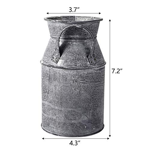 Topzea 2 Pack Shabby Chic Milk Can Vase, Galvanized Finish Milk Can Vase Rustic Milk Jug Metal Flower Vase Petite Milk Bucket For Home, Kitchen, Living Room, Farmhouse Decor, Table Centerpieces #TOP1