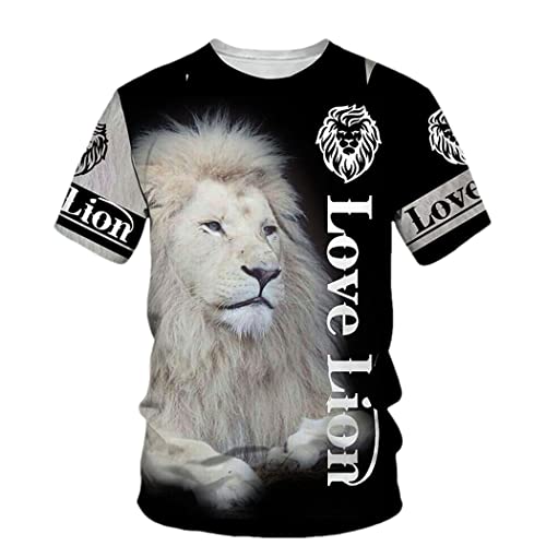 T-shirt homme manches courtes motif lion 3D col rond été taille L 103 cm