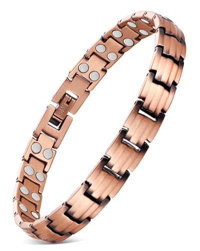 Feraco Copper Bracelets for Women, 2X Ultra Strength Magnetic Bracelet with 3500 Gauss Magnets, Adjustable with Sizing Tool, 99.99% Pure Copper Jewelry