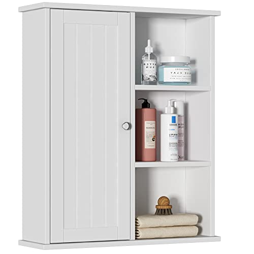Treocho Bathroom Wall Cabinet, Medicine Cabinet with Door and Open Shelf, Wall Mounted Storage Organizer for Bathroom, White Treocho Bathroom Wall Cabinet, Medicine Cabinet with Door and Open Shelf, Wall Mounted Storage Organizer for Bathroom, White