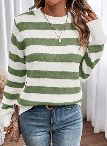 Image of Dokotoo Sweaters for Women 2026 Crewneck Striped Cute Color Block Fall Winter Knitted Pullover Tops
