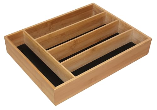Box and beyond - Range-Couverts - 29 x 38 x 6,5 cm - Bambou Naturel - 5 Compartiments - Organiseur de tiroir, Bac à Couverts - Cuisine, Tiroir, Placard -...