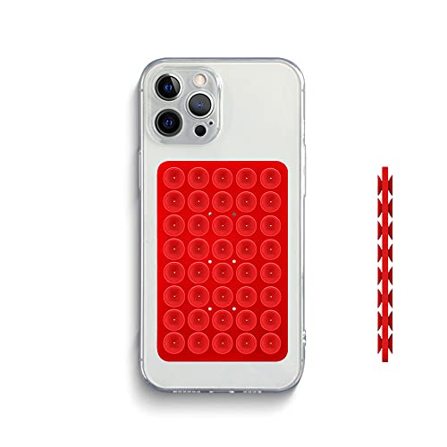 Image of Double Sided Silicone Suction Phone Holder Mount, Silicon Accessory for iPhone and Android, Hands-Free Mirror Shower Phone Holder, TikTok Videos and Selfies (Off-White+Red)