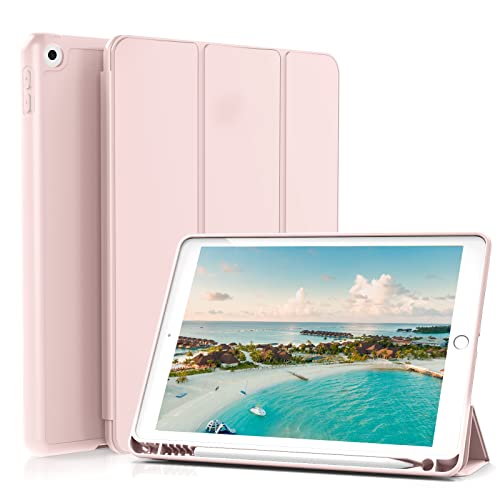 ZOYU Funda para iPad 9.ª generación 2021/iPad 8.ª Generación 2020/iPad 7.ª Generación 2019, Funda con Portalápices para iPad 10,2 Pulgadas, Funda de Silicona TPU Suave, Rosado Cover