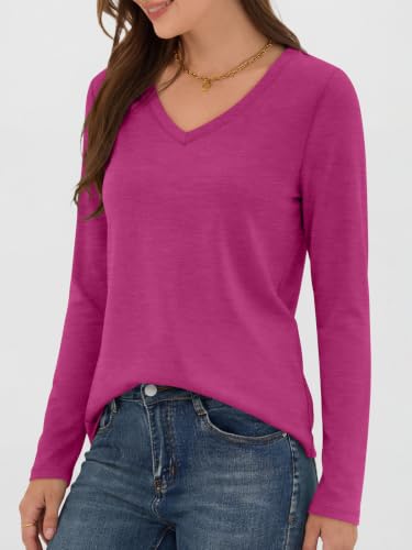 Image of ANRABESS Women's Long Sleeve Shirts V Neck Fall Tops | Soft Comfort Wrinkle Free Tshirts, Basic Tee, Winter Layer Clothing, Business Casual Work Fall Outfits, Travel Daily Wear