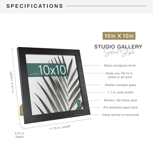MCS Studio Gallery 10x10 Picture Frame Black Woodgrain, Wall Hanging & Easel for Tapletop Display, Square Photo Frame for Photos, Posters & Art Prints (1-Pack)