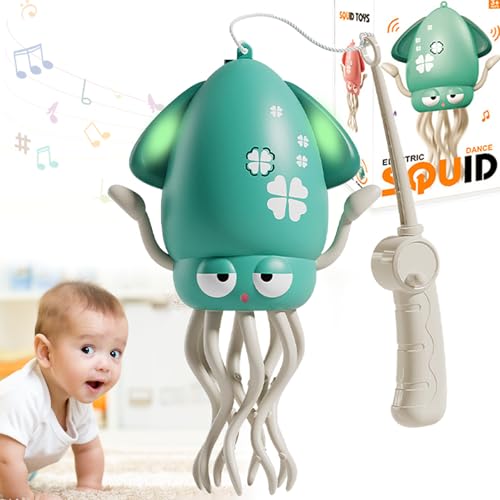 KOLGEIKJ Dancing Octopus Toy, Dancing Squid Baby Toy, Electric Crawling Octopus Toys with LED and Music, Automatic Obstacle Avoidance Dancing Squid Toys for 3 4 5 Year Kids Boys Girls Gifts(Green)