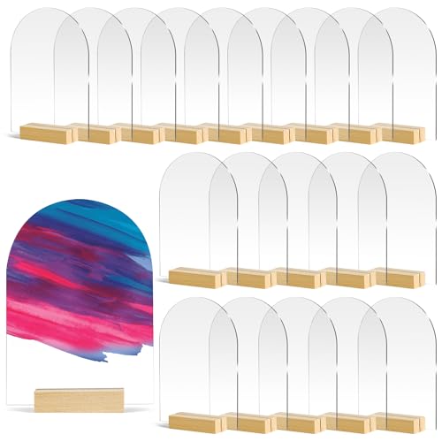 Set Di 20 Segnaposti Acrilici Trasparenti Ad Arco Con Supporto Legno - Per Matrimoni, Feste, Esposizione Menu E Numeri Tavolo