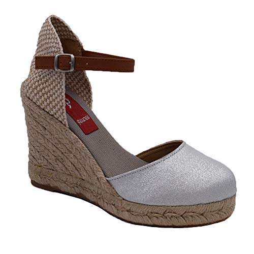 PASARELA - Sandalias Cuña Esparto Plata Mujer 723 Mujer Color: Plata Talla:...