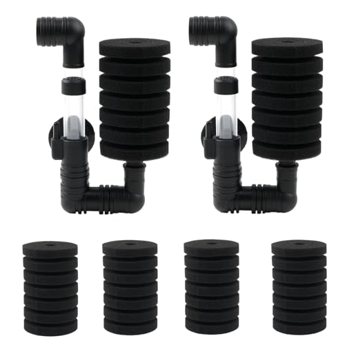 ROSYLEVE 2 Stück Aquarium Einzelkopf Schwammfilter Aquarium Set, Luftheber Aquarium Filter mit 4 Ersatzschwämmen für Biologische und Mechanische Filterung, Schwammfilter für Bettas Garnelen Brüter