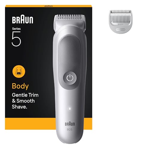 Braun Bodygroomer Series 5, Elektrischer Körperrasierer Herren mit 2 Zubehörteile, Kabelloser Trimmer für Intimbereich und Körper, 100 Min Akku, Wasserdichter Körperhaartrimmer, BG5500, Grau Braun Bodygroomer Series 5, Elektrischer Körperrasierer Herren mit 2 Zubehörteile, Kabelloser Trimmer für Intimbereich und Körper, 100 Min Akku, Wasserdichter Körperhaartrimmer, BG5500, Grau