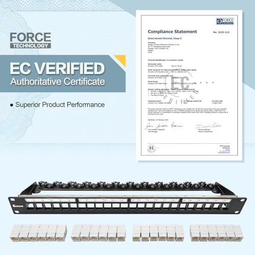 Enmane 24 Port Patch Panel Cat6 Keystone Jack 90° Angled Ethernet Punch Down for Rackmount 1U 19inch Network Patch Panel with Cable Support Bar by Enmane - Image 8